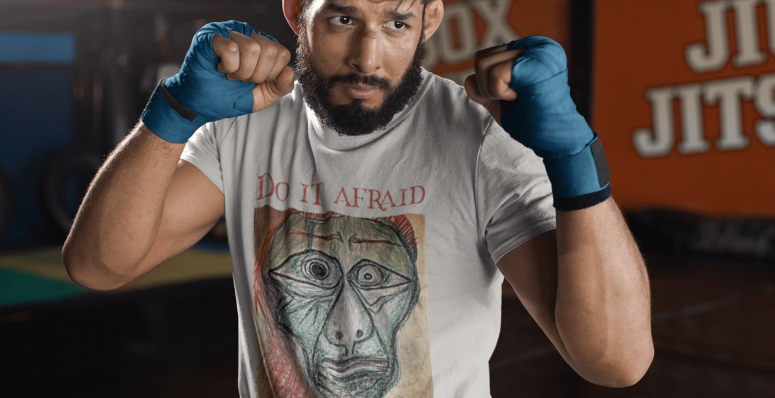 Man wearing fighting gloves