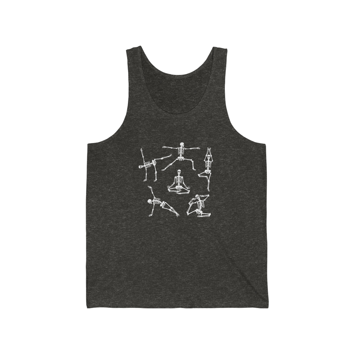 funny mens tank top  Skeleton Yoga charcoal tri blend black