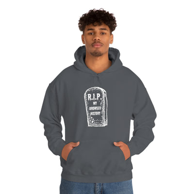man with " rip my browser history " hoodie