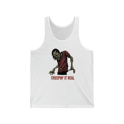 funny mens tank top creepin it real in white